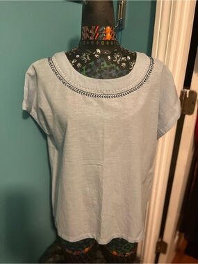Bonmarche UK light  Blue Embroidered Scoop Neck Women's Classic Top